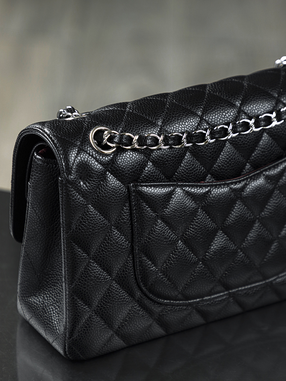 Classic Flap, Medium, Black and Silver, Authenticated Version 👜