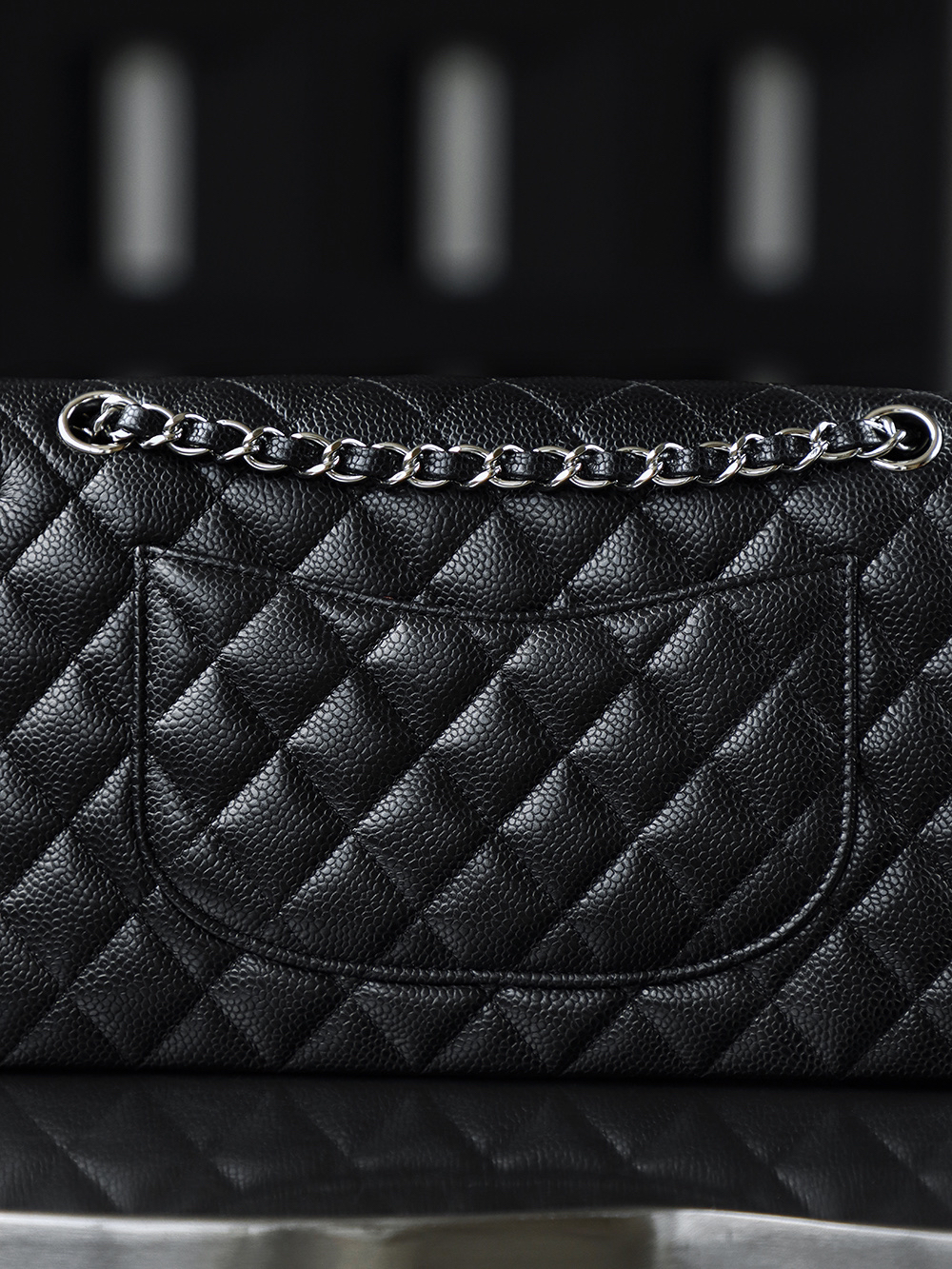 Classic Flap, Medium, Black and Silver, Authenticated Version 👜