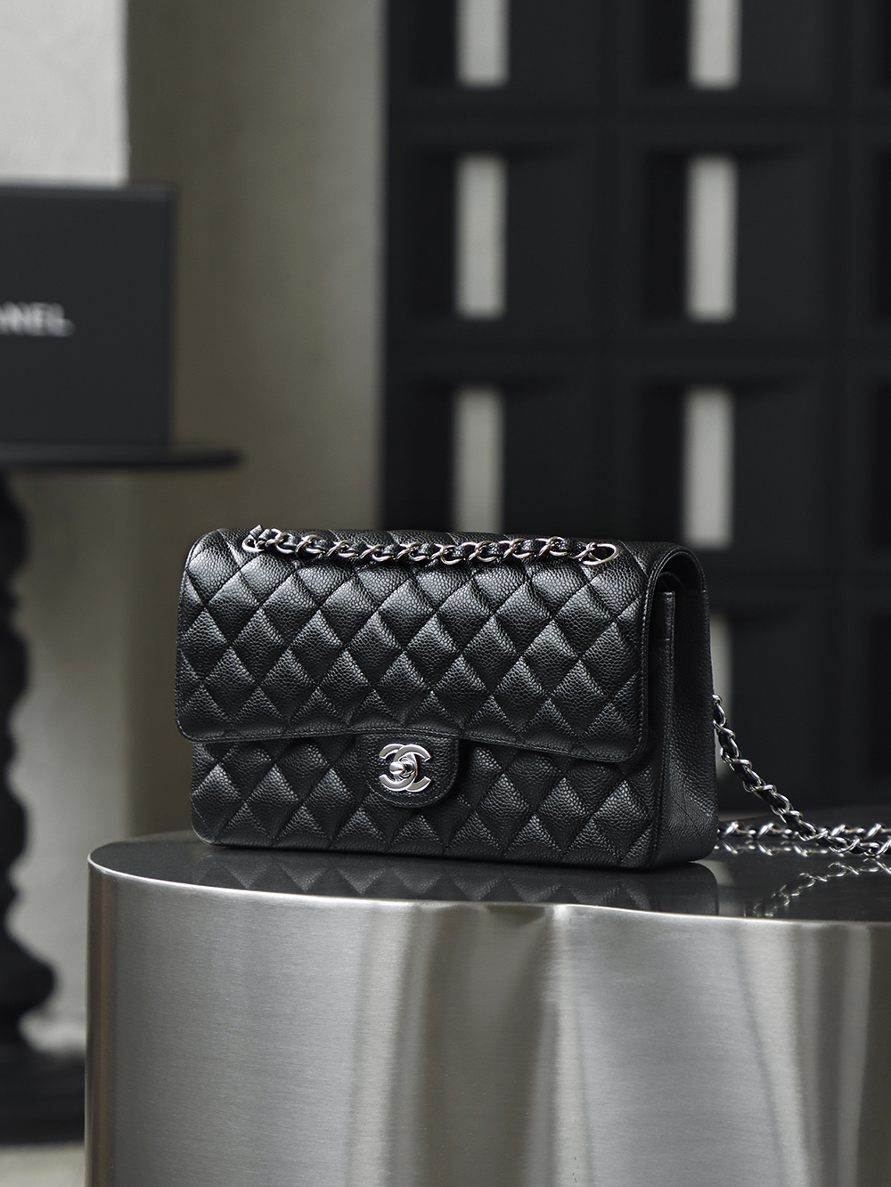 Classic Flap, Medium, Black and Silver, Authenticated Version 👜