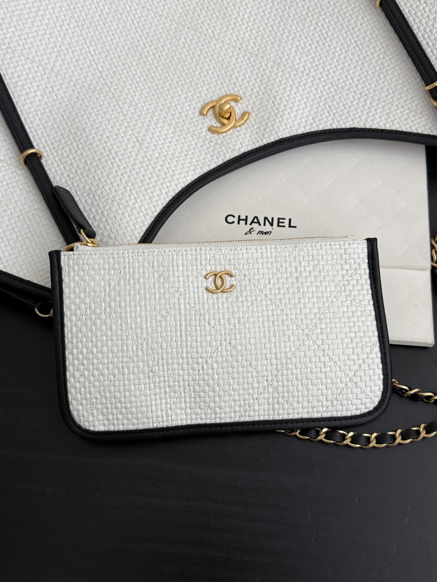 OHANEL 26c Raffia Woven Tote Bag, White, Large Size