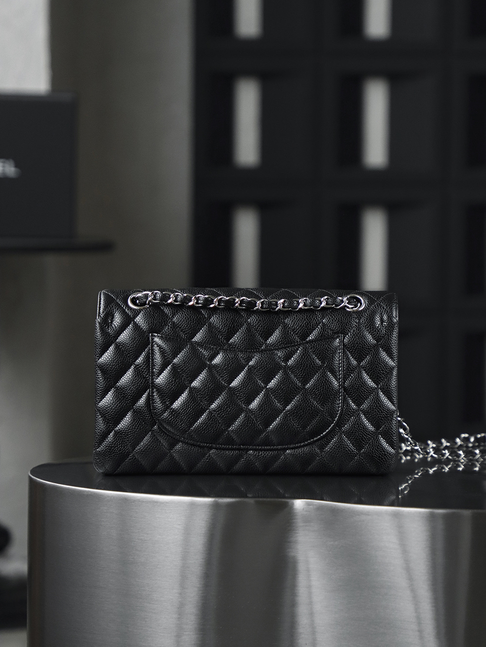 Classic Flap, Medium, Black and Silver, Authenticated Version 👜