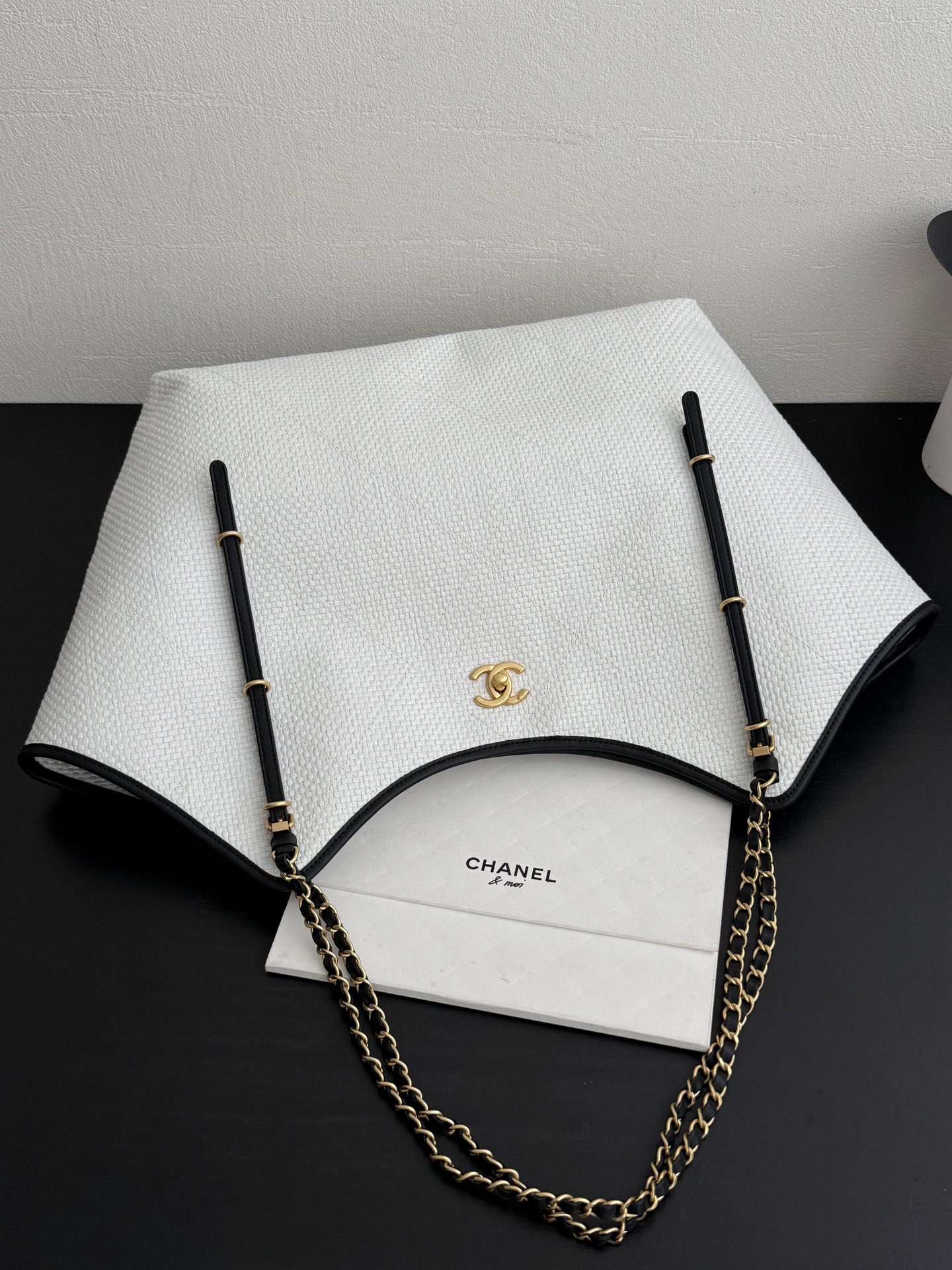 OHANEL 26c Raffia Woven Tote Bag, White, Large Size