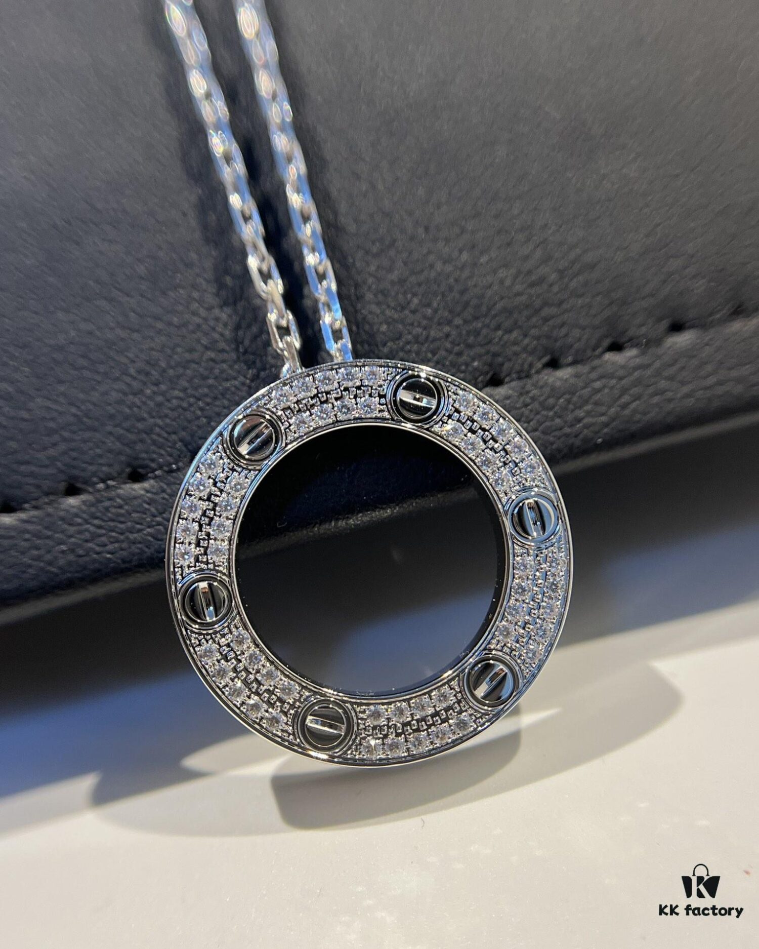 Kajia Love Series Full Diamond-Cut Large Pendant Necklace in White Gold Color