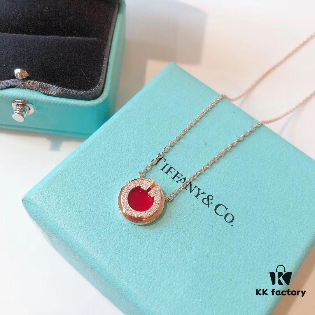 Tiffany & Co. 2020 Chinese New Year Limited Edition Exclusive Counter Limited Circle Double T Red Carnelian Necklace