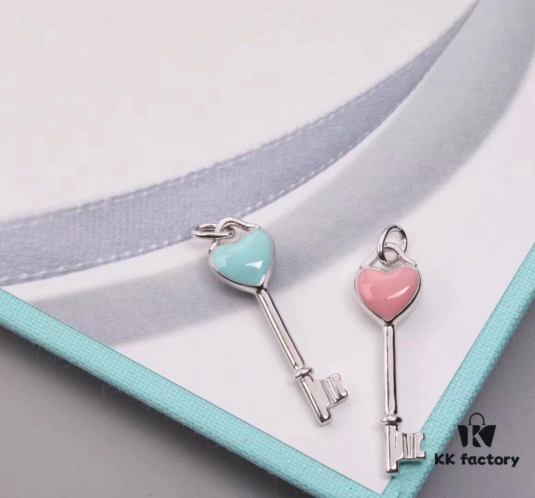Tiffany Blue Heart Key Enamel Necklace